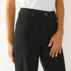 Široké džínsy s vysokým pásom pre postavu vyššiu ako 165 cm