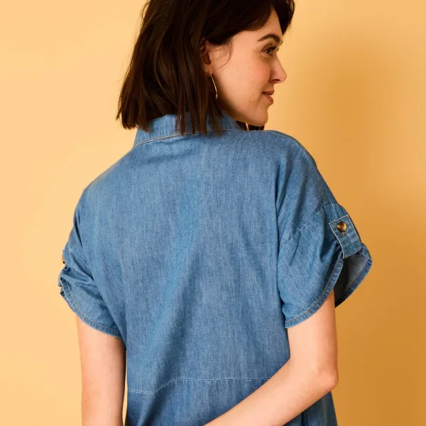 Košeľové midi šaty z tenkého denimu