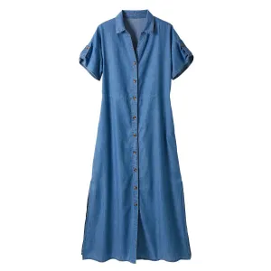 Košeľové midi šaty z tenkého denimu