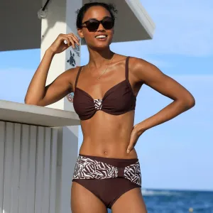 Plavková jednofarebná vystužená podprsenka s nariasením a vzorom Zebra, s kosticami