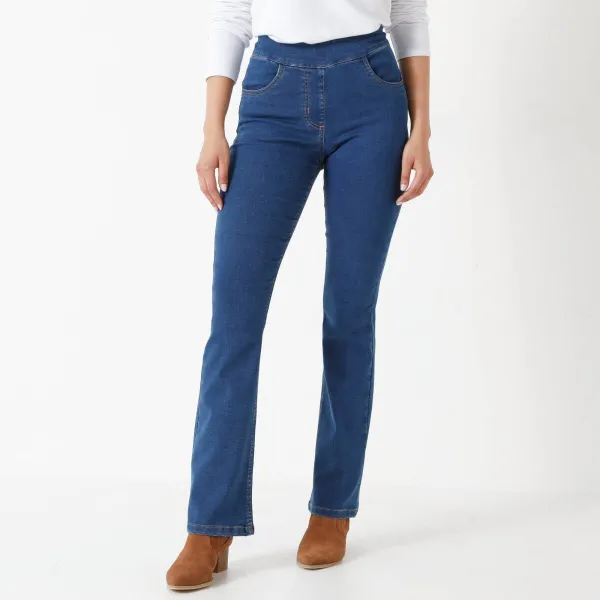 Strečové bootcut džegíny pre nižšiu postavu