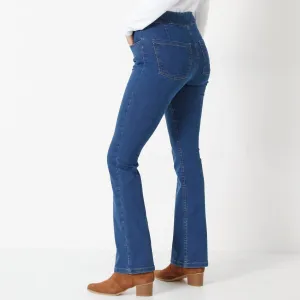Strečové bootcut džegíny pre nižšiu postavu