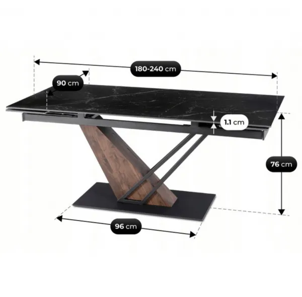 JAKS Rozkladací stôl Rex 180 - 240 cm orech čierny mramor