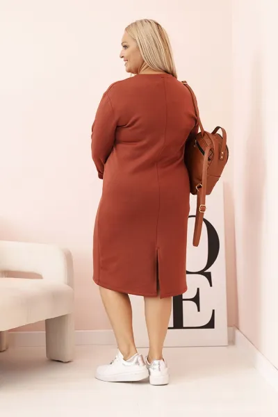 Legínovo Dámske šaty Plus Size maslové s výstrihom V a rukávom béžové Farba: Hnedá, Veľkosť: UNI