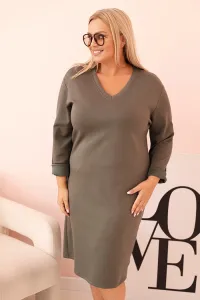 Legínovo Dámske šaty Plus Size maslové s výstrihom V a rukávom béžové Farba: Hnedá, Veľkosť: UNI