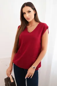 Legínovo Dámsky viskózový sveter bez rukávov s vreckami a V-výstrihom čierny Farba: Modrá, Veľkosť: UNI