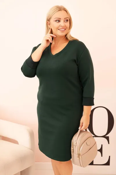 Legínovo Dámske šaty Plus Size maslové s výstrihom V a rukávom béžové Farba: Hnedá, Veľkosť: UNI