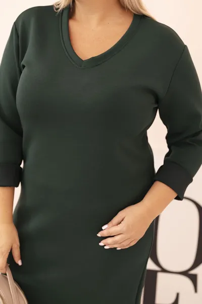 Legínovo Dámske šaty Plus Size maslové s výstrihom V a rukávom béžové Farba: Hnedá, Veľkosť: UNI