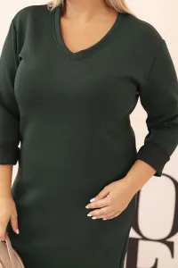 Legínovo Dámske šaty Plus Size maslové s výstrihom V a rukávom béžové Farba: Hnedá, Veľkosť: UNI