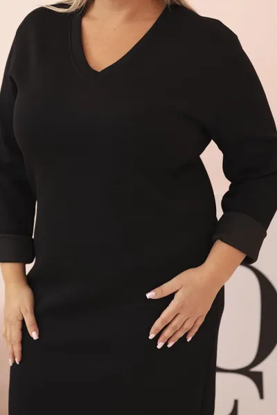 Legínovo Dámske šaty Plus Size maslové s výstrihom V a rukávom béžové Farba: Hnedá, Veľkosť: UNI