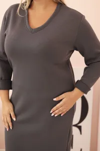 Legínovo Dámske šaty Plus Size maslové s výstrihom V a rukávom béžové Farba: Hnedá, Veľkosť: UNI