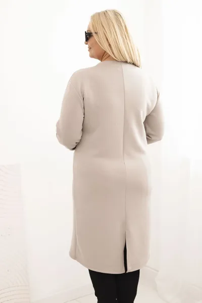 Legínovo Dámske šaty Plus Size maslové s výstrihom V a rukávom béžové Farba: Hnedá, Veľkosť: UNI