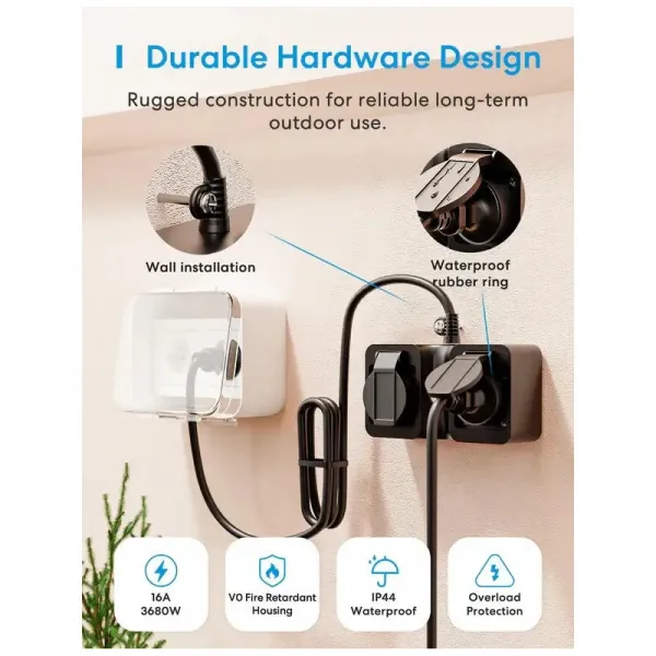 Meross Smart Wi-Fi Vonkajšia Zásuvka, MOP320HK (EU verzia) MEROSS-MOP320HK-EU-1745