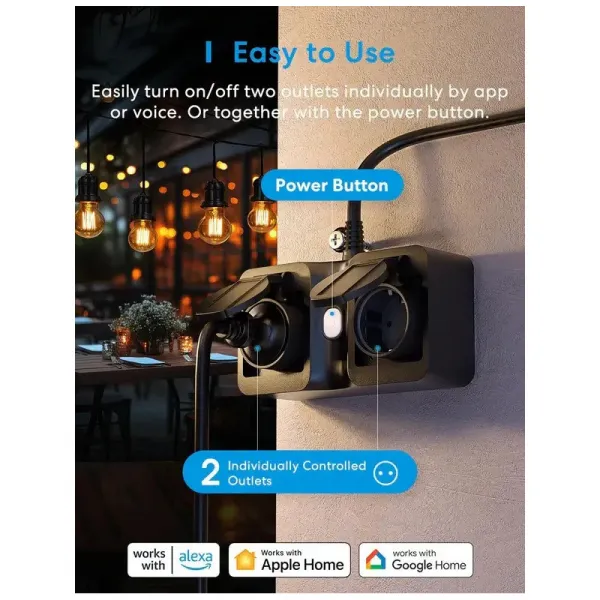 Meross Smart Wi-Fi Vonkajšia Zásuvka, MOP320HK (EU verzia) MEROSS-MOP320HK-EU-1745