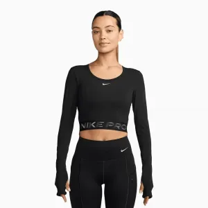 Dámske tréningové tričko s dlhým rukávom NIKE PRO W NP DF LS TOP GG SHINE BLACK ANTHRACITE WHITE