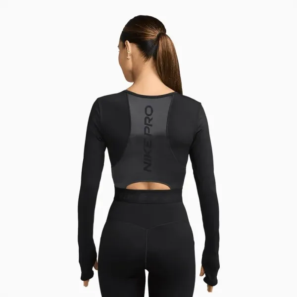 Dámske tréningové tričko s dlhým rukávom NIKE PRO W NP DF LS TOP GG SHINE BLACK ANTHRACITE WHITE