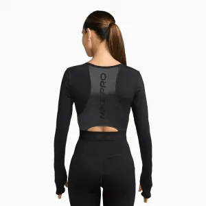 Dámske tréningové tričko s dlhým rukávom NIKE PRO W NP DF LS TOP GG SHINE BLACK ANTHRACITE WHITE