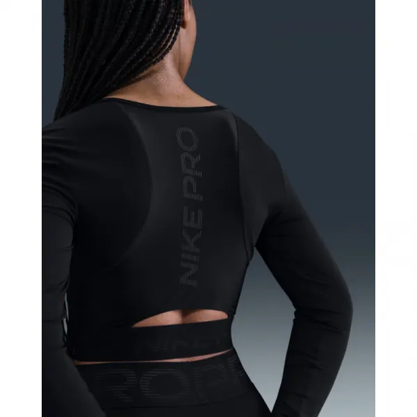 Dámske tréningové tričko s dlhým rukávom NIKE PRO W NP DF LS TOP GG SHINE BLACK ANTHRACITE WHITE