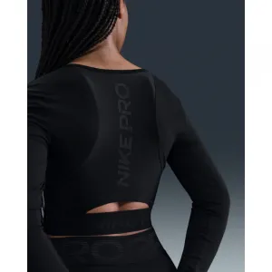 Dámske tréningové tričko s dlhým rukávom NIKE PRO W NP DF LS TOP GG SHINE BLACK ANTHRACITE WHITE