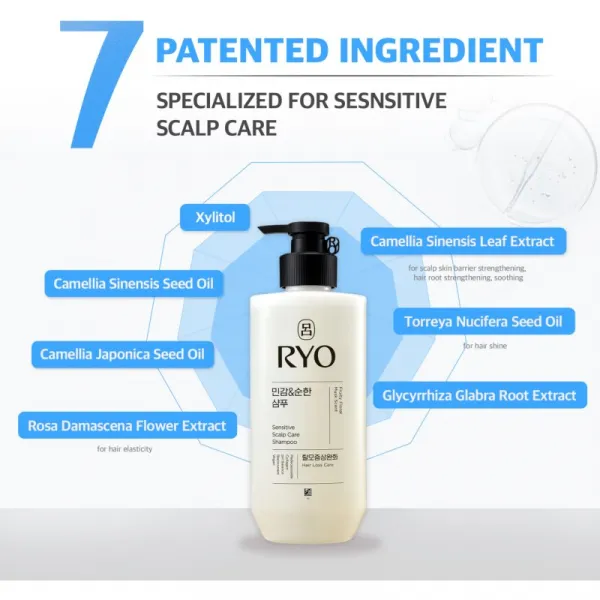 RYO Sensitive Scalp Care Shampoo upokojujúci šampón pre citlivú pokožku hlavy 480 ml