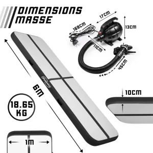 Physionics Airtrack nafukovacia žinenka, 6 m, čierna
