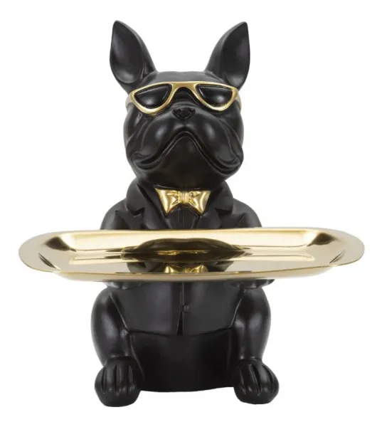 Mauro Ferretti Dekorace s táckem Bull Dog 19 cm černá/zlatá