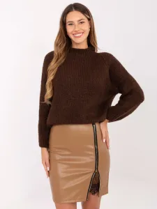 Factory Elegantná sukňa z ekokože so zipsom a čipkou Farba: Hnedá, Veľkosť: M