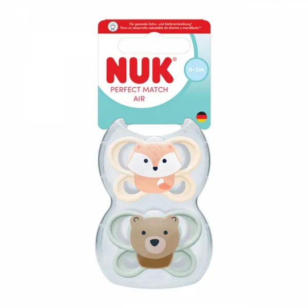 Dojčenský cumlík  NUK Perfect Match Air FOX/BEAR 0-2m 2ks box 0-2 m