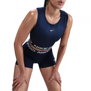 Dámske tréningové tričko bez rukávov NIKE PRO DF CROP TANK MIDNIGHT NAVY WHITE