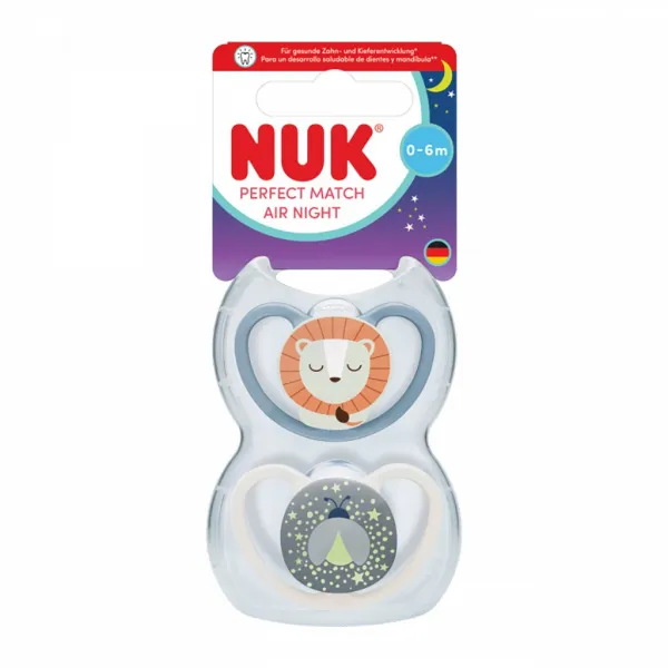 Dojčenský cumlík  NUK Perfect Match Air Night FIREFLY/LION 0-6m 2ks 0-6 m