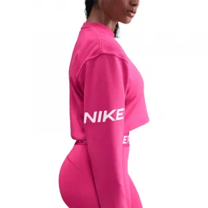 Dámska tréningová mikina NIKE W NP DF FLC CREW TT GRX RUSH PINK PINK FOAM WHITE