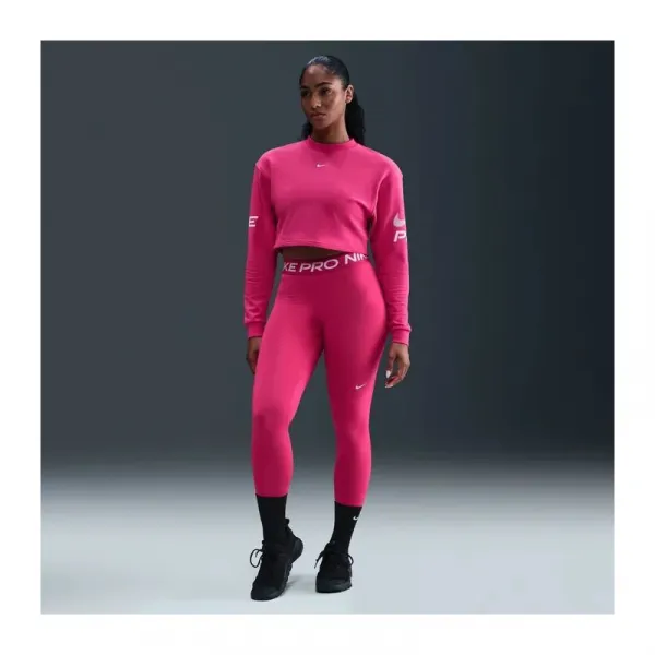 Dámska tréningová mikina NIKE W NP DF FLC CREW TT GRX RUSH PINK PINK FOAM WHITE