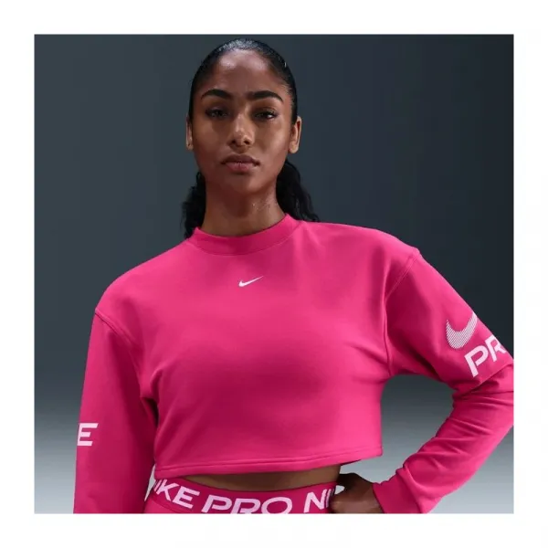 Dámska tréningová mikina NIKE W NP DF FLC CREW TT GRX RUSH PINK PINK FOAM WHITE