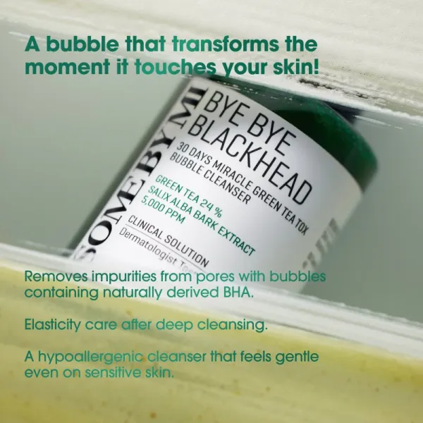 Some By Mi Bye Bye Blackhead 30 Days Miracle Green Tea Tox Bubble Cleanser aktívna čistiaca pena proti čiernym bodkám 120 g