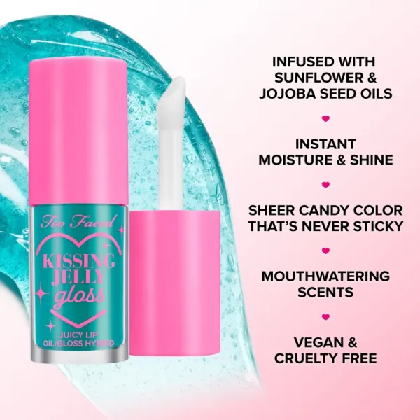 Too Faced Kissing Jelly Lip Oil Gloss olejový lesk na pery pre intenzívnu hydratáciu odtieň Peach Ring 4.5 ml