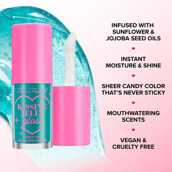 Too Faced Kissing Jelly Lip Oil Gloss olejový lesk na pery pre intenzívnu hydratáciu odtieň Strawberry Frosting 4.5 ml
