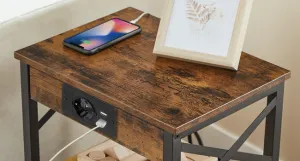 Nočný stolík Vasagle Zrava 38 cm s nabíjacou stanicou hnedý/čierny