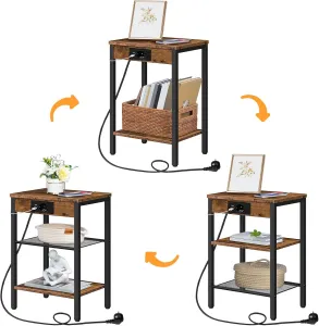 Nočný stolík Vasagle Harby 38 cm s nabíjacou stanicou čierny/hnedý