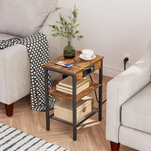 Nočný stolík Vasagle Harby 38 cm s nabíjacou stanicou čierny/hnedý
