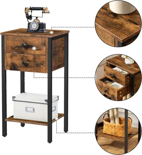 Nočný stolík Vasagle Noxwood 35 cm čierny/hnedý