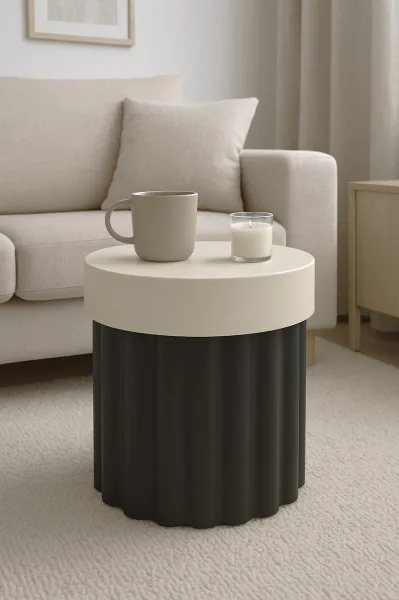HowHomely Odkladací stolík Scott 36 cm s úložným priestorom čierny/béžový
