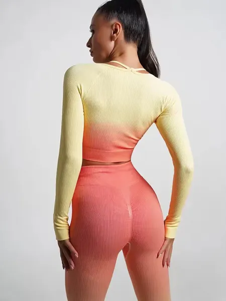 Push-up ombre legíny oranžovo žltá vrubkovane Veľkosť: L