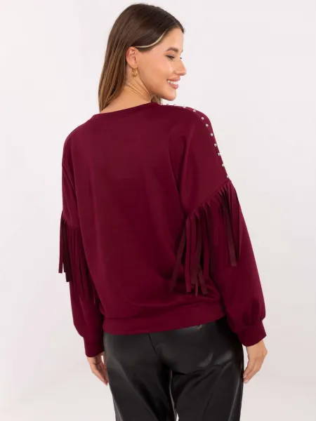 Factory Dámska oversize mikina s cvokmi a strapcami – štýlový casual kúsok Farba: Hnedá, Veľkosť: UNI
