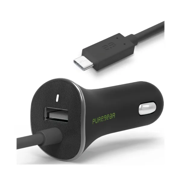 PureGear USB autonabíjačka s integrovaným USB-C káblom - 24W - čierna PG-61298