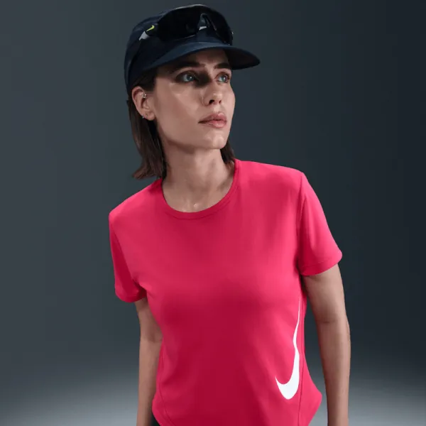 Dámske bežecké tričko s krátkym rukávom NIKE W NK TEMPO SWSH HBR DF SS TOP RUSH PINK WHITE