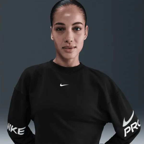 Dámska mikina NIKE PRO W NP DF FLC CREW TT GRX BLACK WHITE WHITE