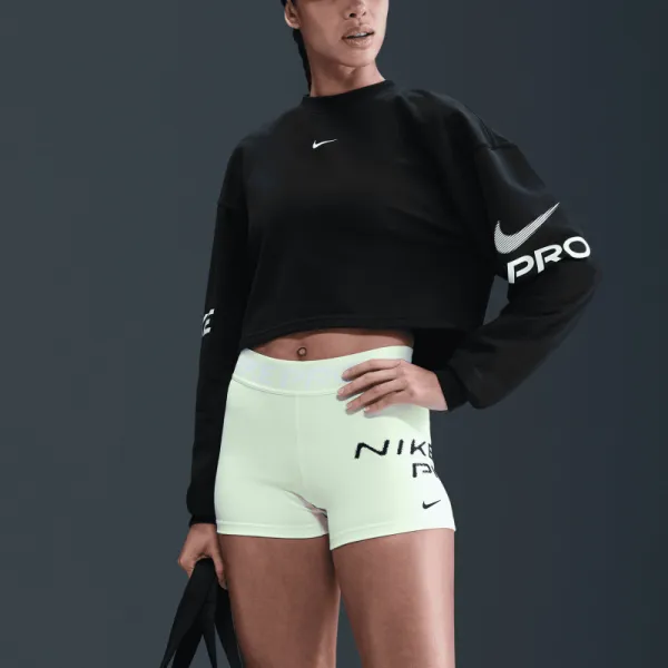 Dámska mikina NIKE PRO W NP DF FLC CREW TT GRX BLACK WHITE WHITE
