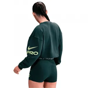 Dámska mikina NIKE PRO W NP DF FLC CREW TT GRX SEAWEED LT LEMON TWIST WHITE