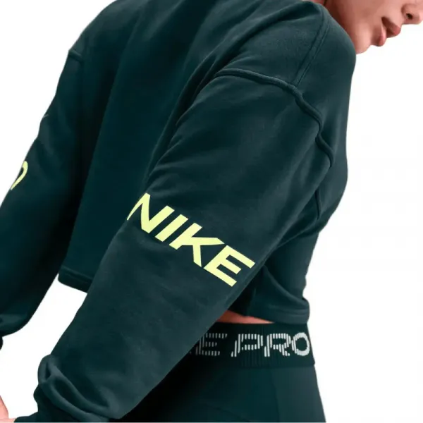 Dámska mikina NIKE PRO W NP DF FLC CREW TT GRX SEAWEED LT LEMON TWIST WHITE