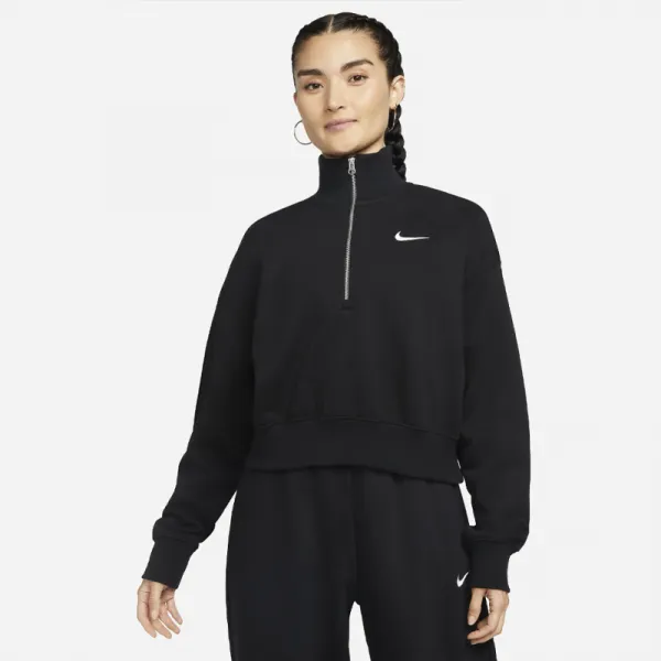 Dámska mikina s 1 2 zipsom NIKE W NSW PHNX FLC QZ CROP BLACK SAIL